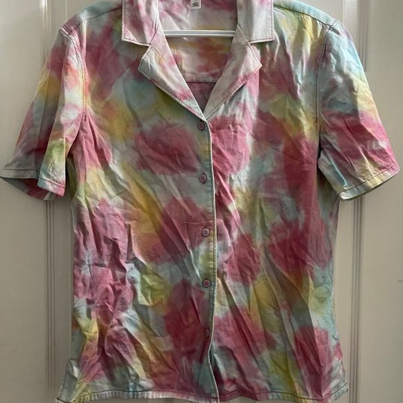 BP. Oversize Tie-dye Button-up Shirt In Purple Multi Soft Tie Dye - Picture 2 of 3